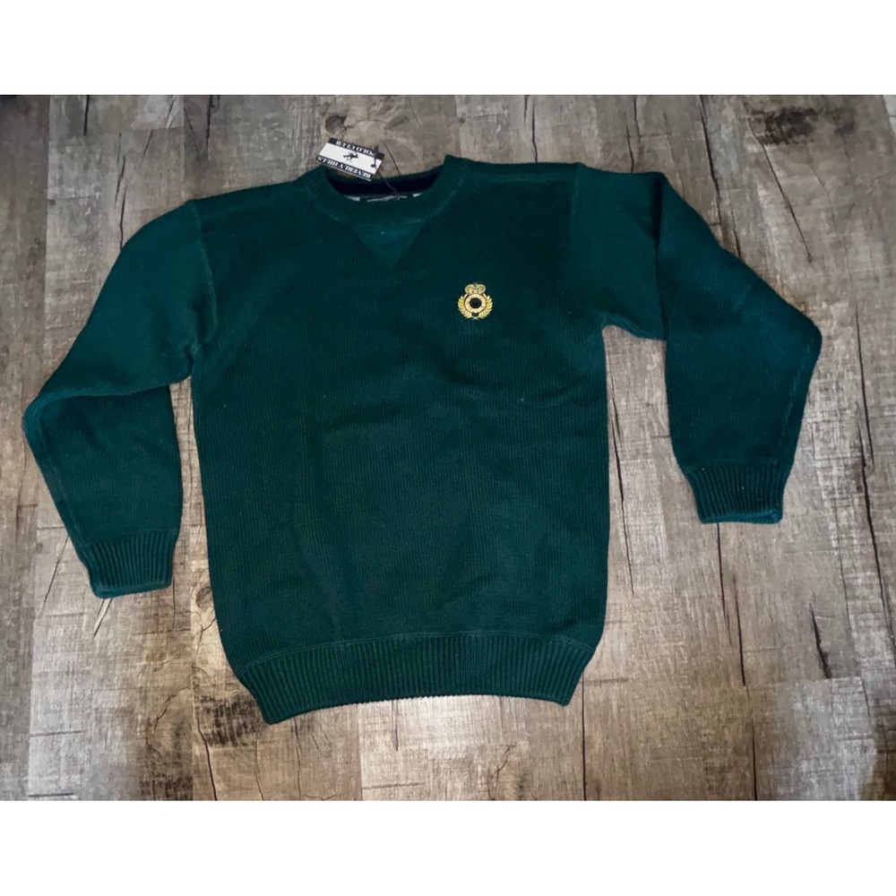 Beverly‎ Hills Polo Club Mens Green Crewneck Cotton Knit Crest Sweater NWT Small